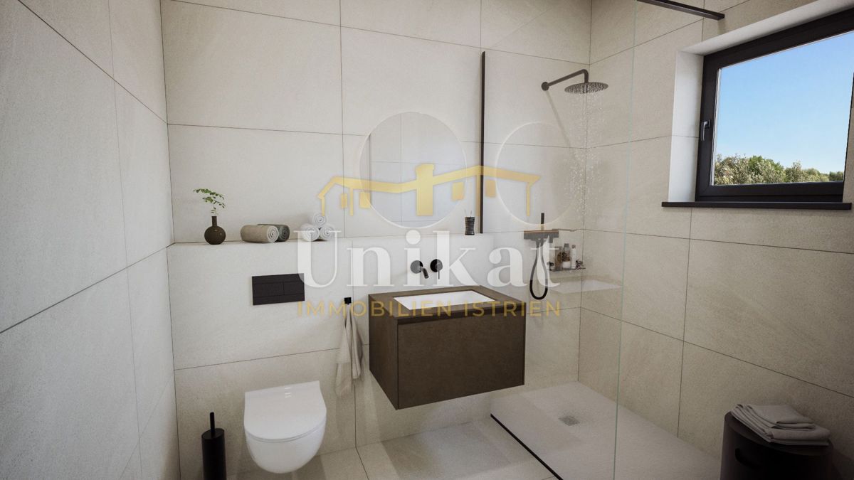 Novogradnja - dvojna hiša s bazenom 7 km od morja